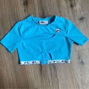FILA Women’s Trish Crop Top Buckle Front Banded Crewneck Blue size S